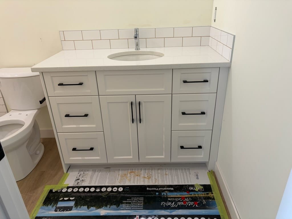 Custom bathroom vanity with MDF doors by Bow Wood Co. Calgary